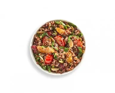 RED QUINOA SALAD WITH ALMONDS, CRANBERRIES, APRICOTS
