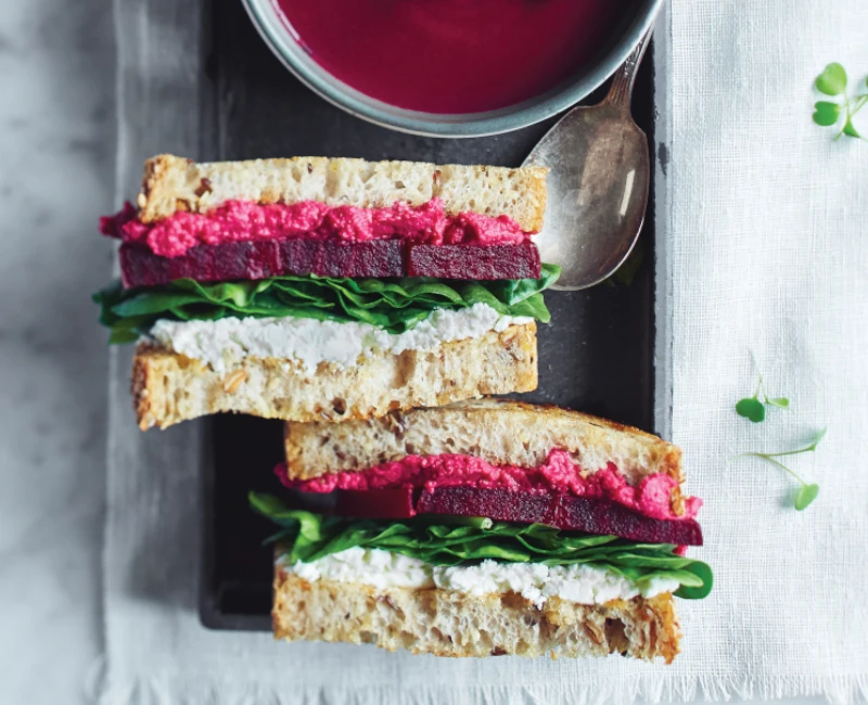 Goat cheese and beet grilled cheese sandwich